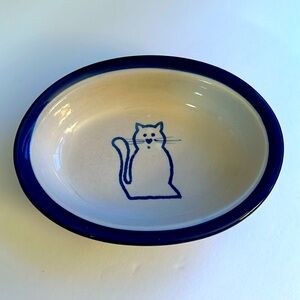 White & Blue Pottery Cat & Fish Bowl